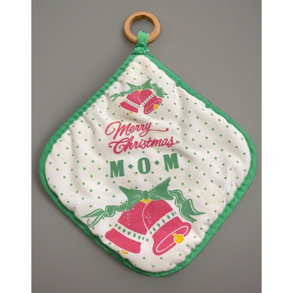 Franco✨ Diamond Merry Christmas "MOM" Potholder Happy Holidays Wood‎ Ring 9"